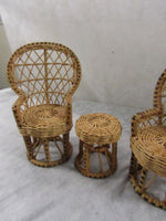 Vintage Doll Wicker Furniture Set Circa Genuine 1970's 9 in Doll Furniture 3 Piece set Collectible Display Child's Play Doll Collector