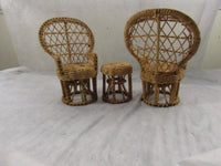 Vintage Doll Wicker Furniture Set Circa Genuine 1970's 9 in Doll Furniture 3 Piece set Collectible Display Child's Play Doll Collector