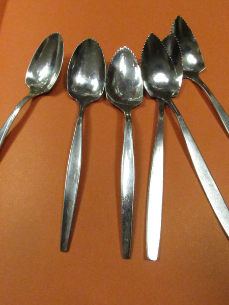 Vintage Grapefruit Citrus Spoons Mid Century Mixed Patterns Set of 6 Traditional Stainless Flatware