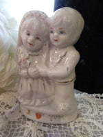 Vintage Ceramic Wedding Cake Topper Bride Groom Vintage Wedding Cottage Chic