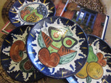 Vintage Art Pottery Plate Talavera Mexico Hand Painted/Crafted Red Clay Hanging Folk Art Collectibles EACH Fruit/Vegetables Mediterranean