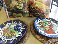 Vintage Art Pottery Plate Talavera Mexico Hand Painted/Crafted Red Clay Hanging Folk Art Collectibles EACH Fruit/Vegetables Mediterranean