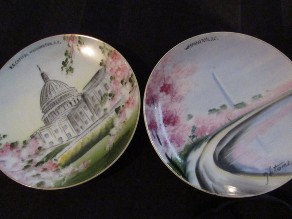 Vintage Porcelain Washington DC Souvenir Plate Tourist Attractions USA White House Plate Retro Travel Collectible Plate Japan Cherry Blossom