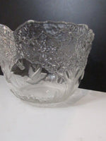 Vintage Mikasa Crystal Bowl True Love Raised Relief Pattern Trees Birds Scalloped Edge Clear Embossed Salad Serving Bowl Germany