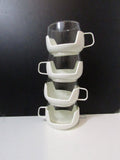 Vintage Mod Coffee/Tea Cups Plastic Holder Glass Insert Stacking Mugs Space Age Set of 4