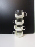 Vintage Mod Coffee/Tea Cups Plastic Holder Glass Insert Stacking Mugs Space Age Set of 4