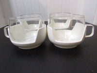 Vintage Mod Coffee/Tea Cups Plastic Holder Glass Insert Stacking Mugs Space Age Set of 4