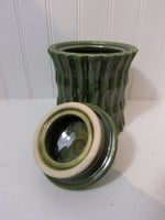 Vintage Mid Century Asian  Jar With Lid Bamboo Shaped Avocado Green