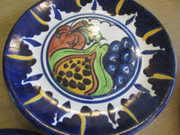 Vintage Art Pottery Plate Talavera Mexico Hand Painted/Crafted Red Clay Hanging Folk Art Collectibles EACH Fruit/Vegetables Mediterranean