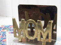 Vintage MOM Napkin Holder Bill/Letter/Envelope Holder Memo Desktop Brass Stainless/Chrome Taiwan