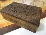 Vintage Hand Carved Primitive Wooden Box Wood Box Animals Woodland Collectible Storage Box