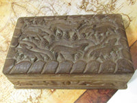 Vintage Hand Carved Primitive Wooden Box Wood Box Animals Woodland Collectible Storage Box