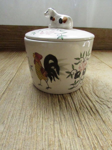 Vintage Ceramic Roosters and Roses Jar/Canister Made in Japan Circa 1940's Early Country French Provincial Farmhouse Kitchen Home Decor