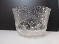 Vintage Mikasa Crystal Bowl True Love Raised Relief Pattern Trees Birds Scalloped Edge Clear Embossed Salad Serving Bowl Germany