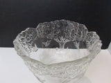 Vintage Mikasa Crystal Bowl True Love Raised Relief Pattern Trees Birds Scalloped Edge Clear Embossed Salad Serving Bowl Germany