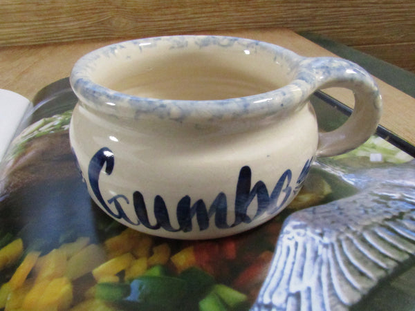 Vintage Blue Spongeware Pottery Bowl Gumbo Soup Cup/ Mug Ellis Pottery Marshall, TX