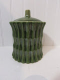 Vintage Mid Century Asian  Jar With Lid Bamboo Shaped Avocado Green