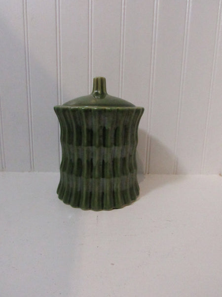 Vintage Mid Century Asian  Jar With Lid Bamboo Shaped Avocado Green