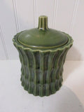 Vintage Mid Century Asian  Jar With Lid Bamboo Shaped Avocado Green