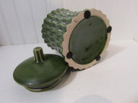 Vintage Mid Century Asian  Jar With Lid Bamboo Shaped Avocado Green