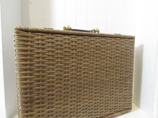 Vintage Wicker Briefcase Circa 1970's Girl Friday Divided Briefcase Retro Office Decor Laptop Case Travel Carry On Luggage