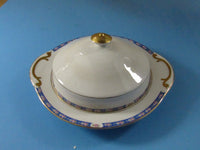 Vintage National China Covered Butter Dish Cheese Plate 18 Carat gold Handles Cottage Chic Serving Dish Tabletop La Rosa Pattern