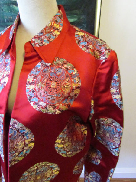 Vintage Chinese Style Jacket Cheongsam Reversible Brocade Lined Jacket Unisex Accessories Wardrobe Separates Size Large Boxy Style