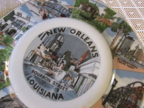 Vintage Collectible NOLA Souvenir Hanging Plate Saint Louis Cathedral New Orleans Bourbon Street French Quarter Attractions Made in Japan