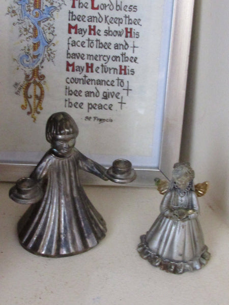 Vintage Silverplate Choir Boy Candle Holder OR Angel With Bird Prayer Room Prayer Alter In Remembrance Italy