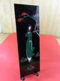 Vintage Hand Painted Lacquer Art Asian Geisha OOAK Wall Hanging Wall Art French Vietnam Art