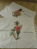 Vintage Souvenir Placemats/Tea Towels West Indies Montserrat Travel Decor Set of 2 Frame-able Fiber Art