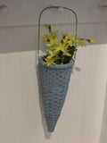 Vintage Wicker/Rattan Cone Shaped Hanging Floral Vase Chipped Blue Painted French Door Vase Farmhouse Boho Decor Crafting Flower Arrangement