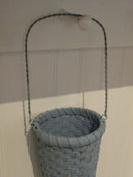 Vintage Wicker/Rattan Cone Shaped Hanging Floral Vase Chipped Blue Painted French Door Vase Farmhouse Boho Decor Crafting Flower Arrangement