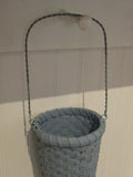 Vintage Wicker/Rattan Cone Shaped Hanging Floral Vase Chipped Blue Painted French Door Vase Farmhouse Boho Decor Crafting Flower Arrangement