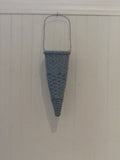 Vintage Wicker/Rattan Cone Shaped Hanging Floral Vase Chipped Blue Painted French Door Vase Farmhouse Boho Decor Crafting Flower Arrangement