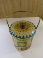 Vintage Metal Tin Biscuit Barrel With Lid Cookie Tin With Handle Barel Ware England Mid Century Folk Art PA Dutch Homestead Pattern