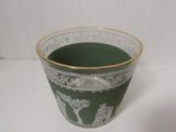 Vintage Jeanette  Hellenic Green Jasperware Ice Bucket/Bowl Mid Century Bar Collectible Glass Avocado Green Painted Glass