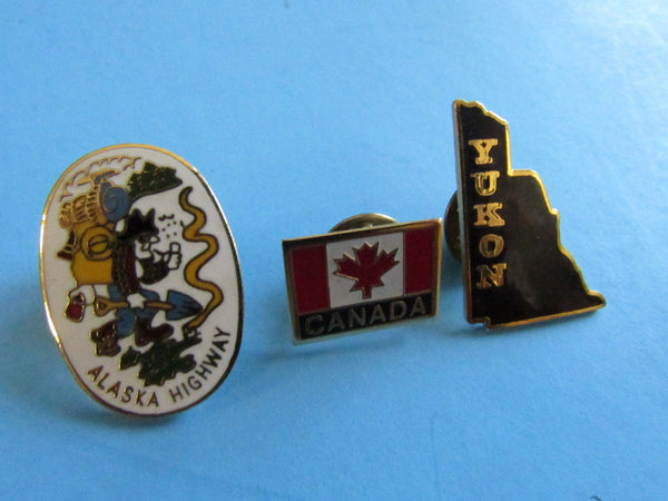 Vintage Souvenir Pins Alaska Highway Yukon Canada Flag Mapleleaf Souvneir Travel Tie Tacs/Pins