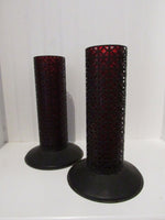 Vintage Metal Candle Holders Goth Black Metal Mid Century Candleholders Set of 2 Pillar Style