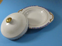 Vintage National China Covered Butter Dish Cheese Plate 18 Carat gold Handles Cottage Chic Serving Dish Tabletop La Rosa Pattern