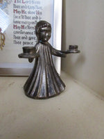 Vintage Silverplate Choir Boy Candle Holder OR Angel With Bird Prayer Room Prayer Alter In Remembrance Italy