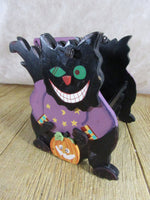 Vintage Creepy Crazy Cat Wooden Basket/Bowl Centerpiece Halloween Candy Bowl  Crazy Cat Autumn Fall Halloween Seasonal Decor