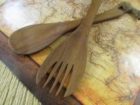 Vintage Primitive Hand Carved Wooden Salad Servers African Carved Wood Zebras Tribal Serving Fork Spoon Set Tabletop Travel Gift Idea