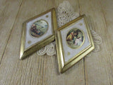 Vintage Decoupage Wooden Gilt Wall Plaques Made in Italy Italian Baroque Style Set of 2 Carved Wood French  Regency Diamond Shape Wall Art