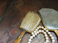 Vintage Brass Mirror Hairbrush Set Mid Century Style Vanity Set Beauty Accessories Vintage Patina/Condition Shabby Chic Home Decor Prop