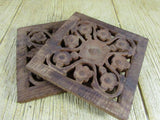 Vintage Wooden Hanging Trivet Primitive Wood Wall Hanging Plant Stand Candle Holder Ethnic Handmade India Home Kitchen Decor Set 2 Boho