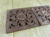 Vintage Wooden Hanging Trivet Primitive Wood Wall Hanging Plant Stand Candle Holder Ethnic Handmade India Home Kitchen Decor Set 2 Boho