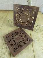 Vintage Wooden Hanging Trivet Primitive Wood Wall Hanging Plant Stand Candle Holder Ethnic Handmade India Home Kitchen Decor Set 2 Boho