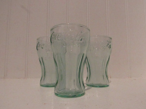 Vintage Green Coca Cola Glasses Bottle Shape Glasses 2 Sizes Large Libby Green Coke Glasses OR Miniature Indiana Glass  Green Coke Glasses