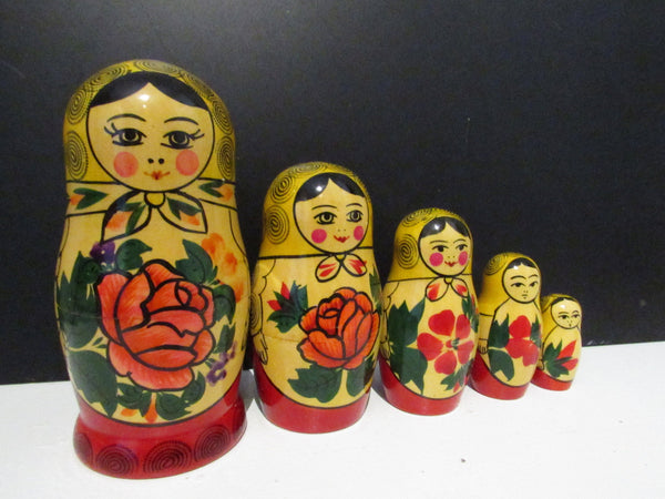 Vintage Matroyshka Nesting Dolls Russian Stacking Handcrafted Handpainted Wooden Dolls Traditional Christmas Folk Art Keepsake Decor Set 5
